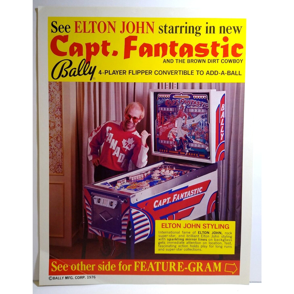 Elton John Capt Fantastic Pinball Flyer Original 1976 Pop Rock Tommy Captain